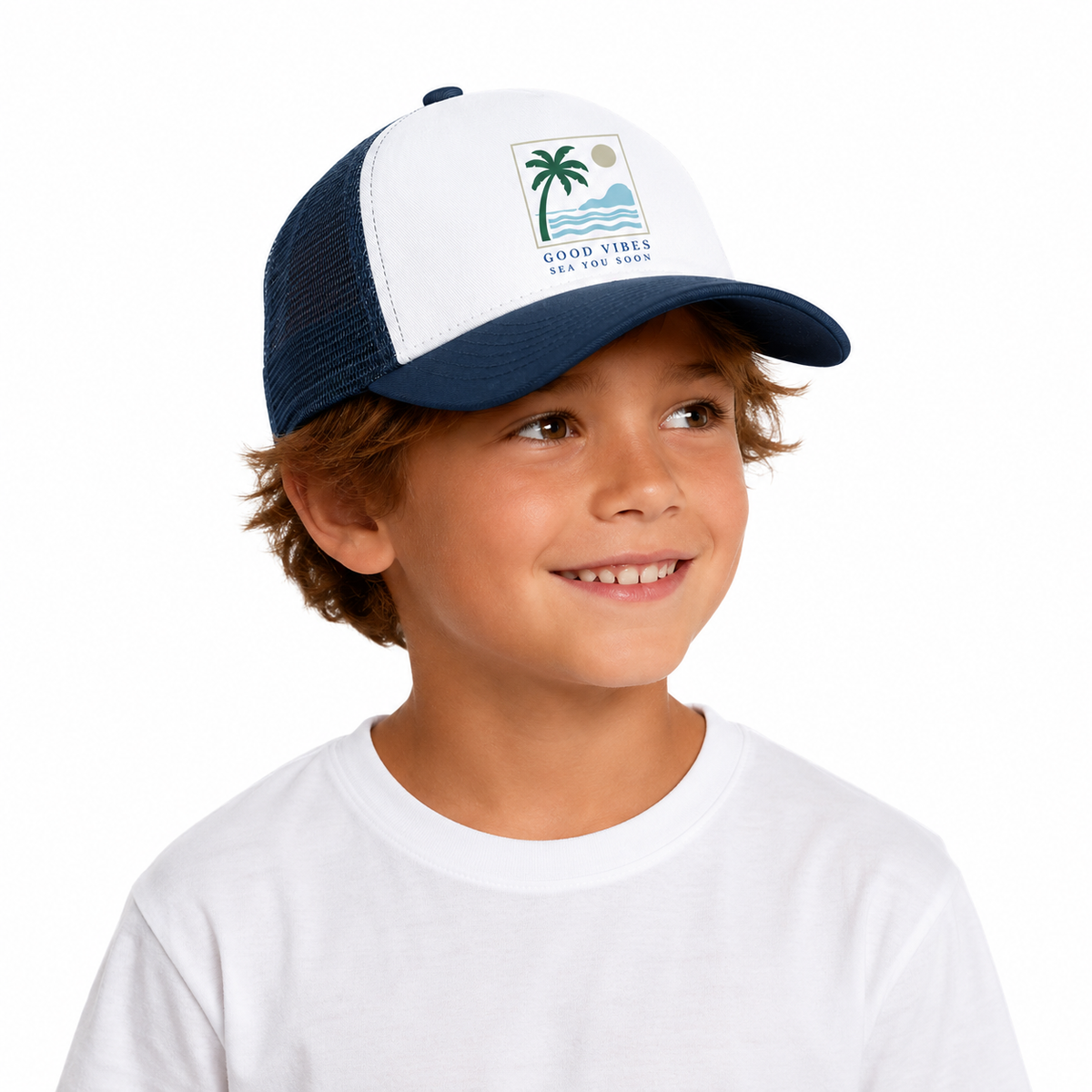 Casquette Enfant Good Vibes Sea You Soon, casquette enfant réglable imprimée en France