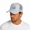 Casquette trucker gris clair But First Café : tasse de café et slogan humoristique