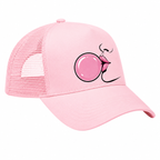 Casquette trucker femme rose pastel Bubble Gum : vue de face du motif bubble gum
