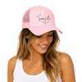 Casquette trucker femme rose pastel Smile : motif smiley marguerite