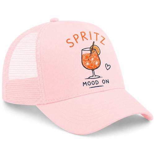 Casquette trucker femme rose pastel Spritz : vue de face du motif spritz