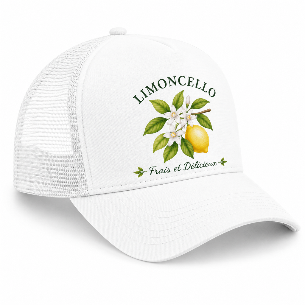 Casquette trucker Limoncello : coloris blanc avec motif citron