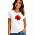 T-shirt femme Coquelicot Aquarelle : fleur de coquelicot rouge aquarelle, col rond
