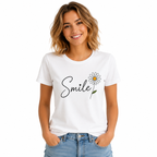T-shirt femme Smile Marguerite : fleur marguerite smiley minimaliste, col rond