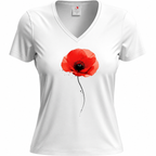T-shirt femme Coquelicot Aquarelle : détail du coquelicot rouge, col V