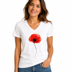 T-shirt femme Coquelicot Aquarelle : coquelicot rouge à l'aquarelle, col V