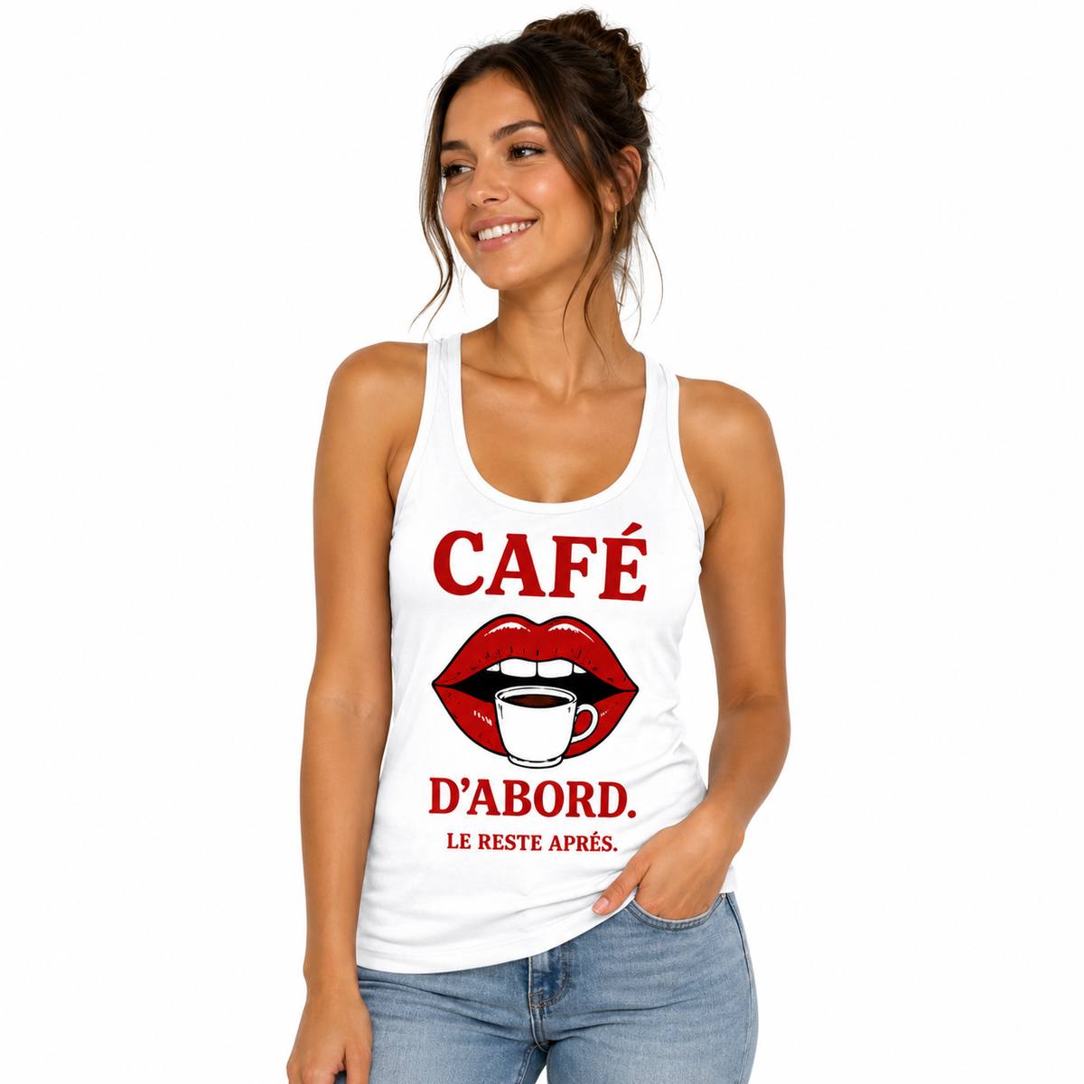 Débardeur Café d'Abord, débardeur femme imprimé en France