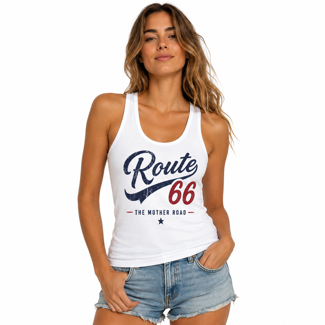 Débardeur femme Route 66 The Mother Road, imprimé vintage américain