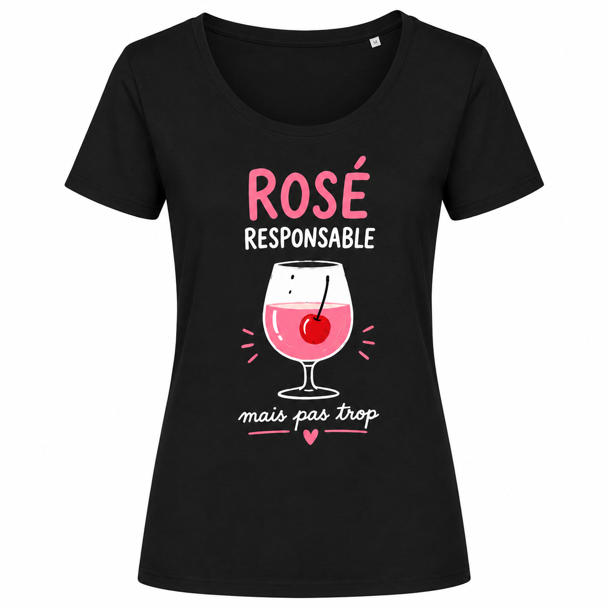 T-shirt noir Rosé Responsable : détail du motif Rosé Responsable