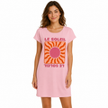 Robe femme Le Soleil rose : grand soleil ondulé orange et rose encadré comme une carte de tarot, lettrage Le Soleil à l'endroit et à l'envers