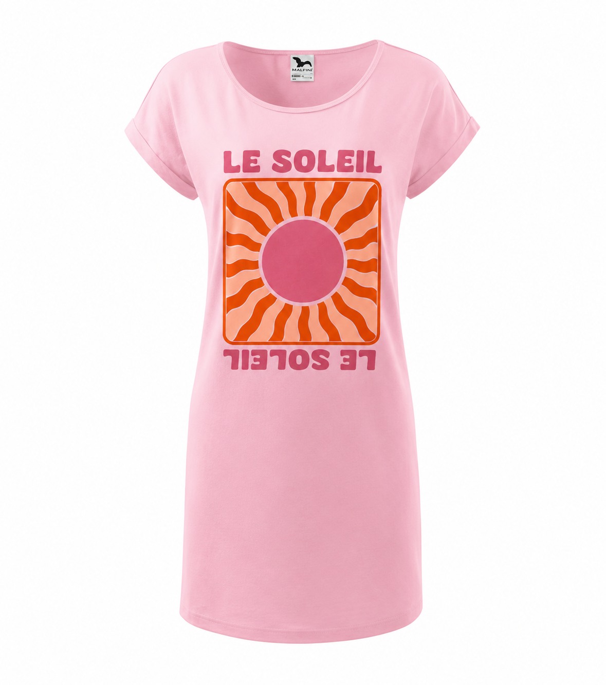 Robe femme Le Soleil : détail du soleil rétro seventies orange et rose