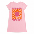 Robe t-shirt Le Soleil posée à plat, coupe droite et col rond côtelé
