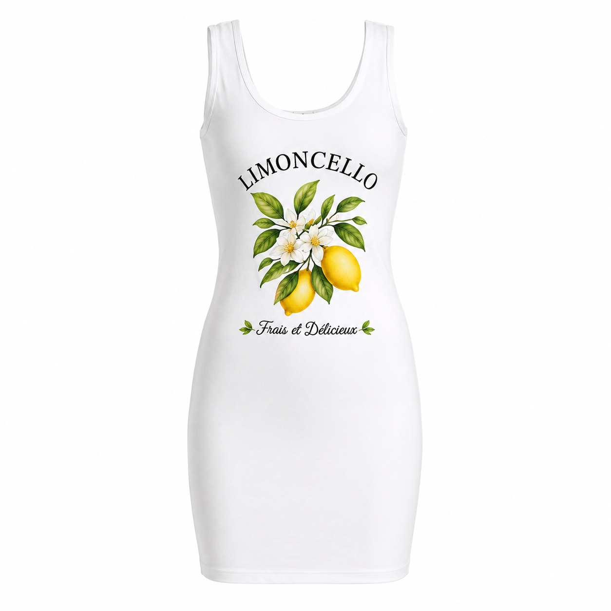 Robe débardeur femme Limoncello : détail des citrons et des fleurs d'oranger