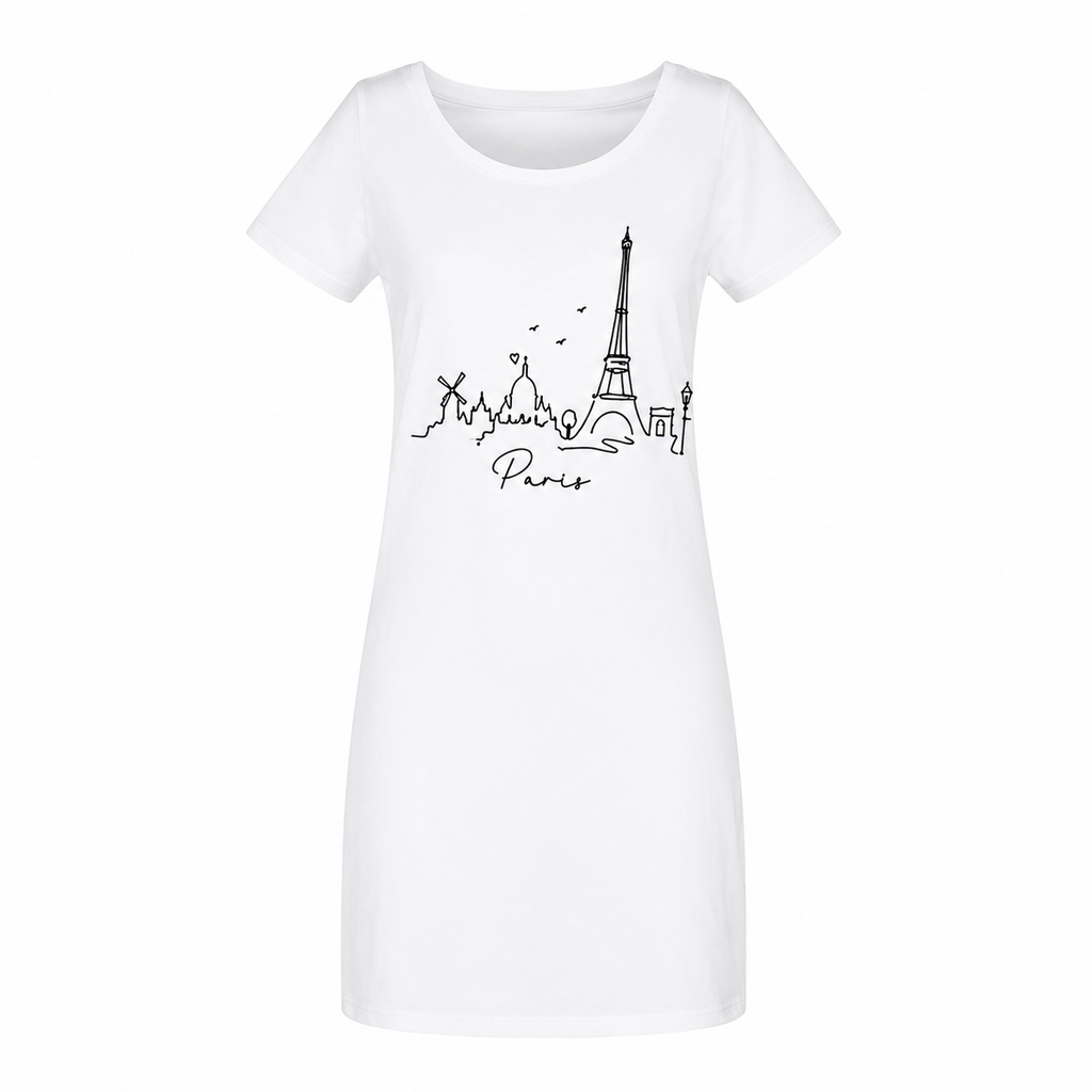 Robe femme Paris : détail de la ligne continue des monuments et du petit cœur