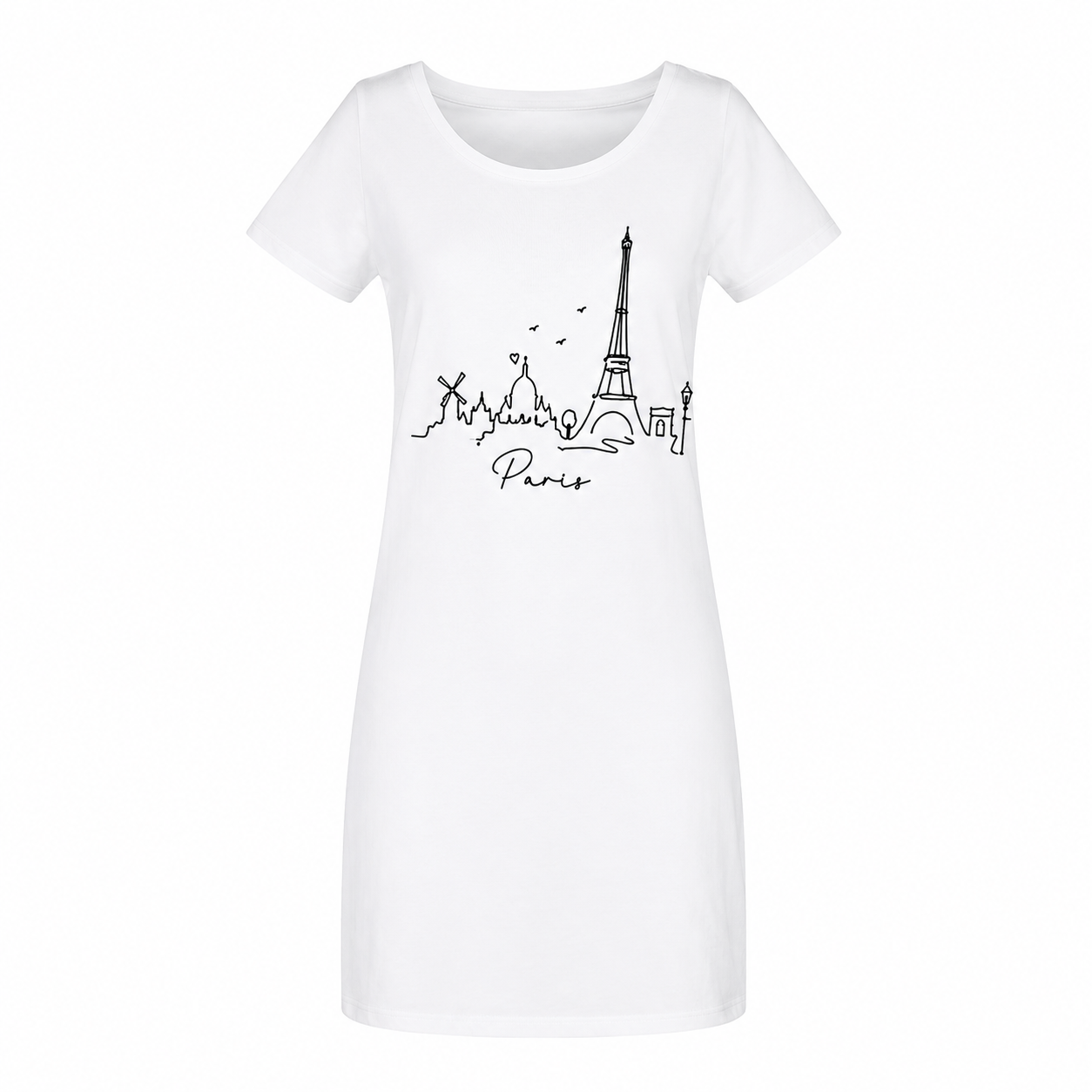 Robe femme Paris : détail de la ligne continue des monuments et du petit cœur