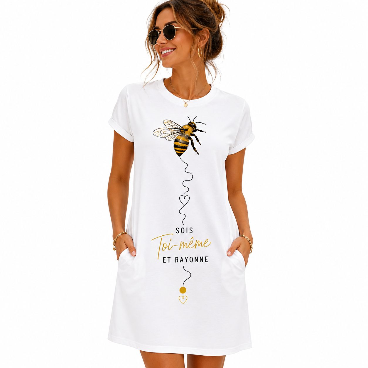Robe t-shirt femme Abeille : abeille et slogan Sois toi-même et rayonne