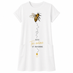 Robe t-shirt femme Abeille : détail du motif abeille dorée