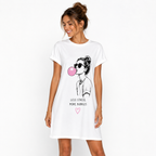 Robe t-shirt femme Bubble Gum : bulle de chewing-gum rose, Less Stress More Bubbles