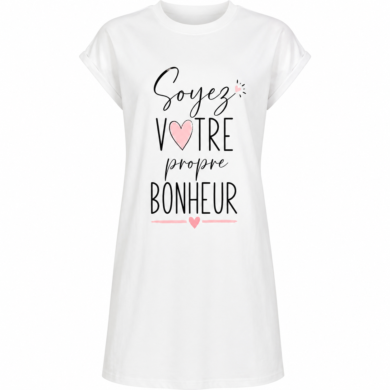 Robe t-shirt femme Propre Bonheur : détail du slogan Soyez votre propre bonheur