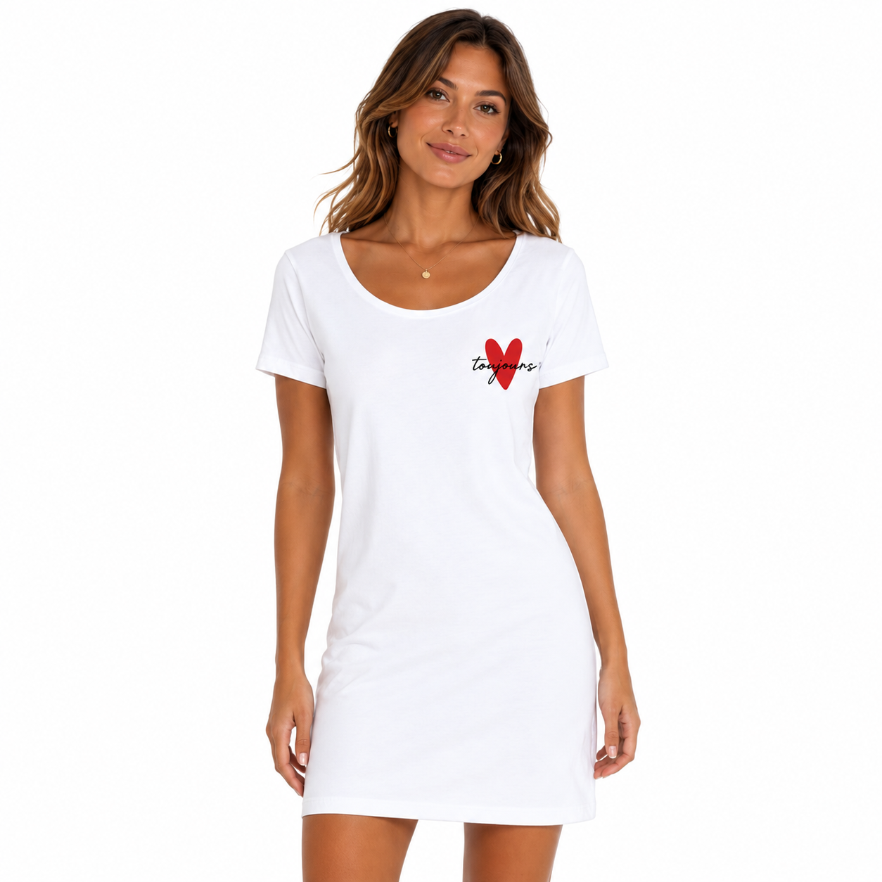 Robe femme Toujours : cœur rouge peint au pinceau et le mot toujours en cursive