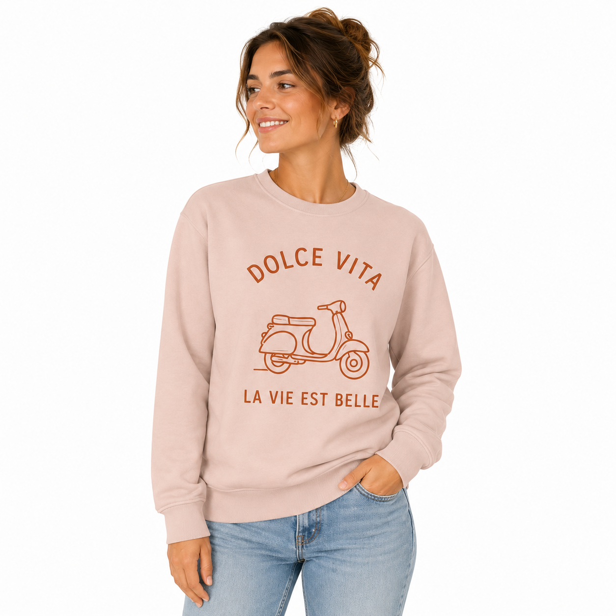 Sweat rose poudré Dolce Vita : slogan Dolce Vita