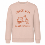 Sweat rose poudré Dolce Vita : détail du slogan Dolce Vita