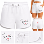 Short femme Smile : détail du motif smiley et de la coupe rétro