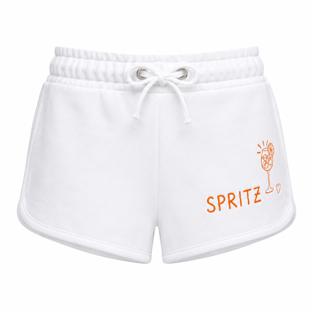 Short femme Spritz : vue du motif verre de spritz orange sur le short rétro