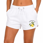 Short femme jogging rétro Limoncello : citrons jaunes et lettrage sur molleton doux