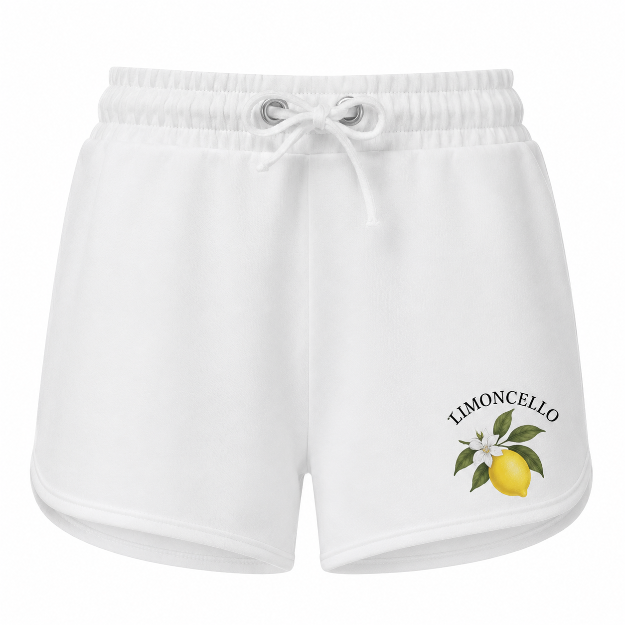 Short femme Limoncello : détail des citrons et de la taille élastiquée