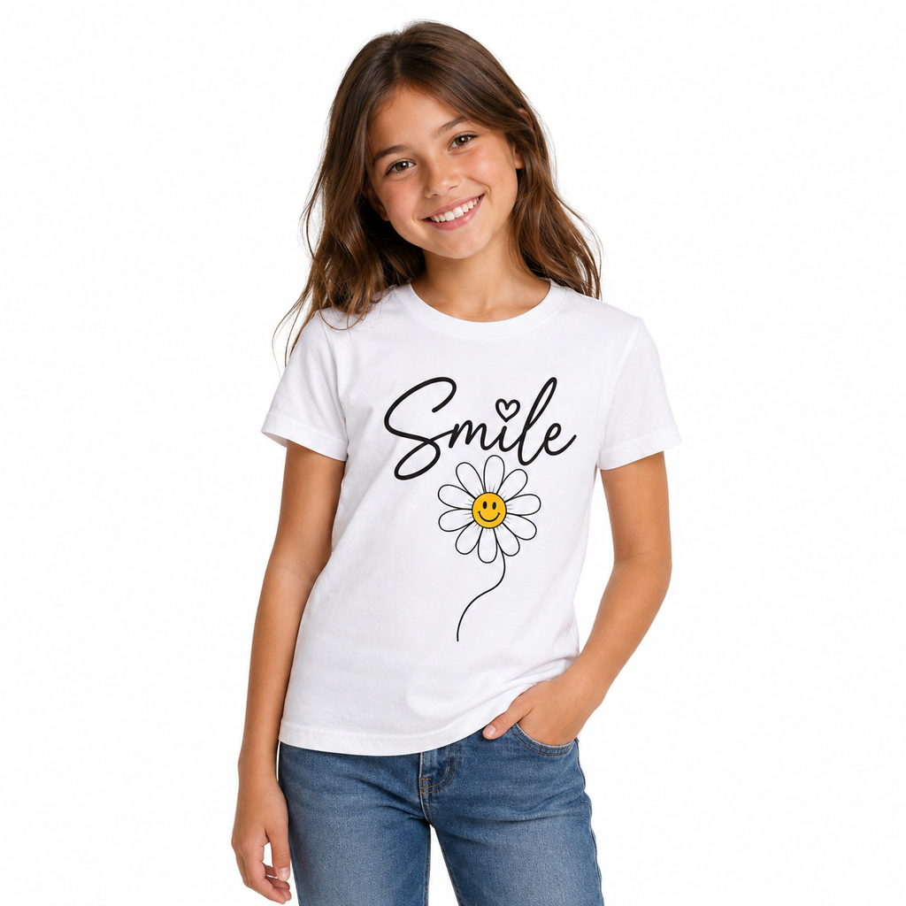 T-shirt enfant Smile Marguerite : détail de la marguerite smiley