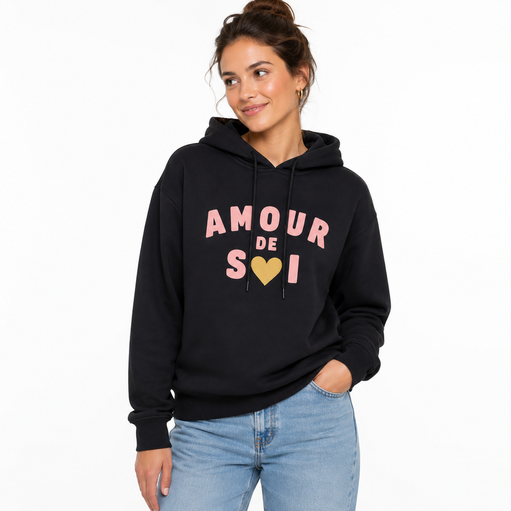 Sweat à Capuche Amour de Soi, sweat à capuche femme imprimé en France