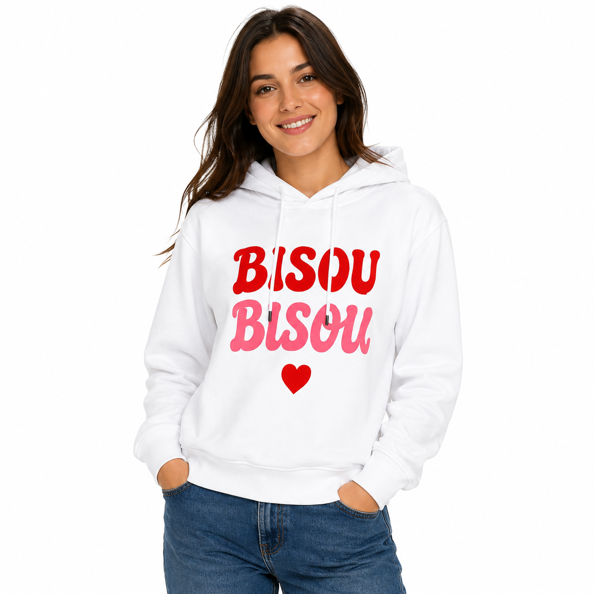 Sweat à Capuche Bisou Bisou, sweat à capuche femme imprimé en France