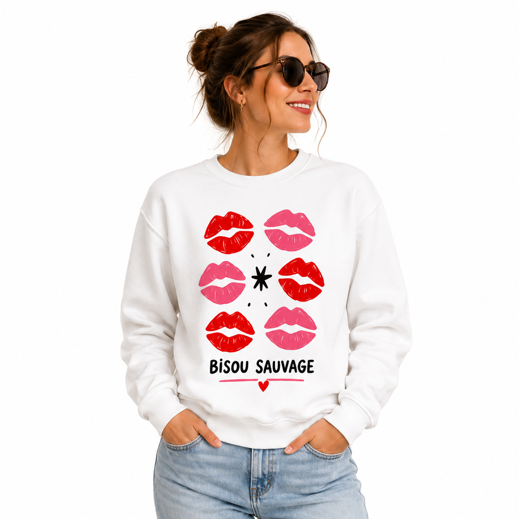 Sweat Bisou Sauvage : motif léopard et slogan Bisou Sauvage