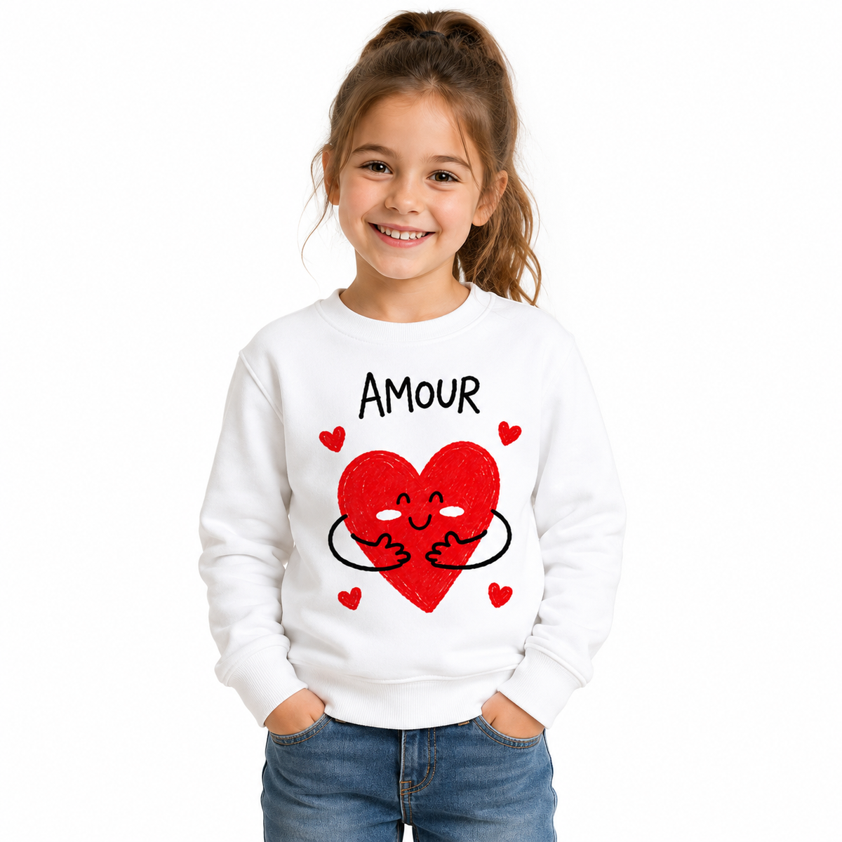 Sweat Enfant Amour Cœur Câlin, sweat enfant imprimé en France