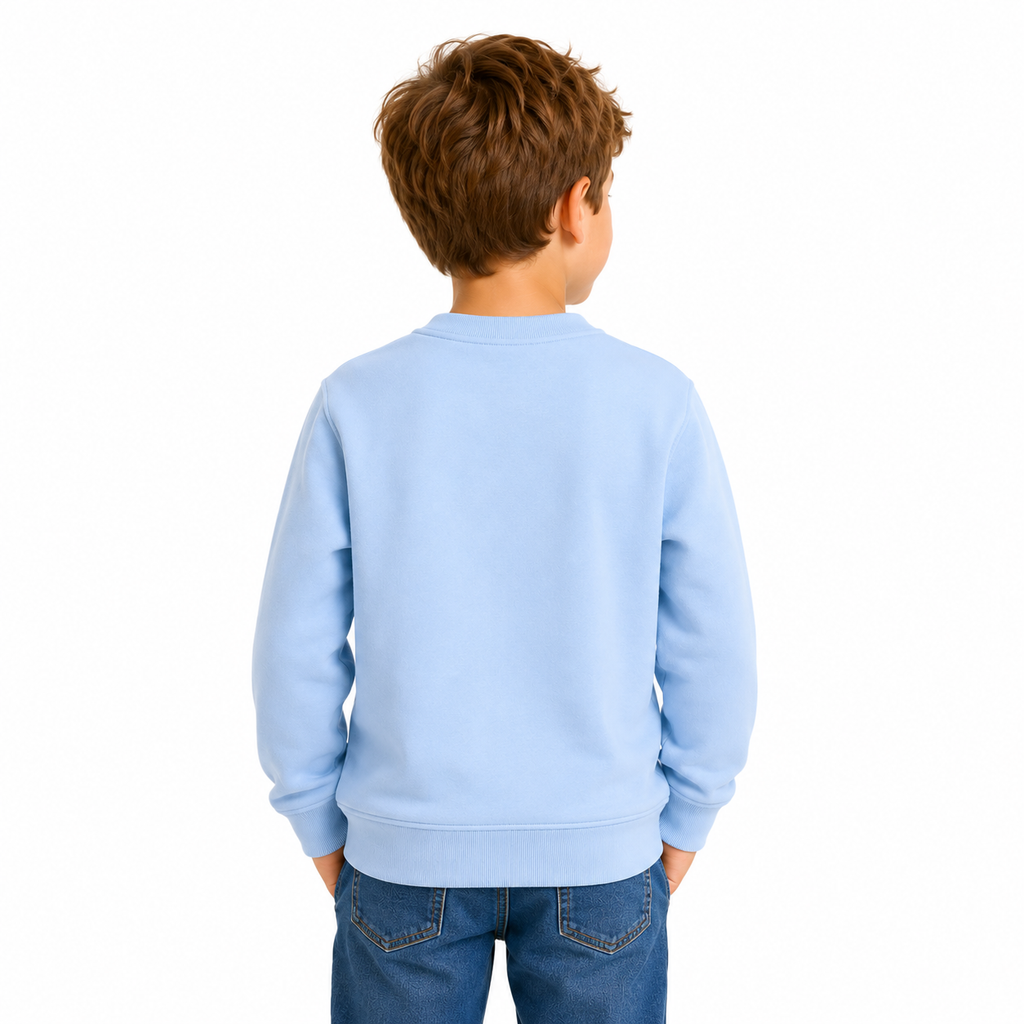 Sweat enfant Good Music Good Soul vu de dos, porté avec un jean