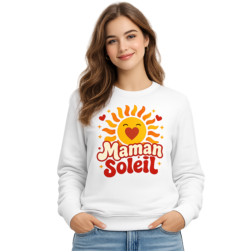 Sweat Maman Soleil : soleil et slogan Maman Soleil