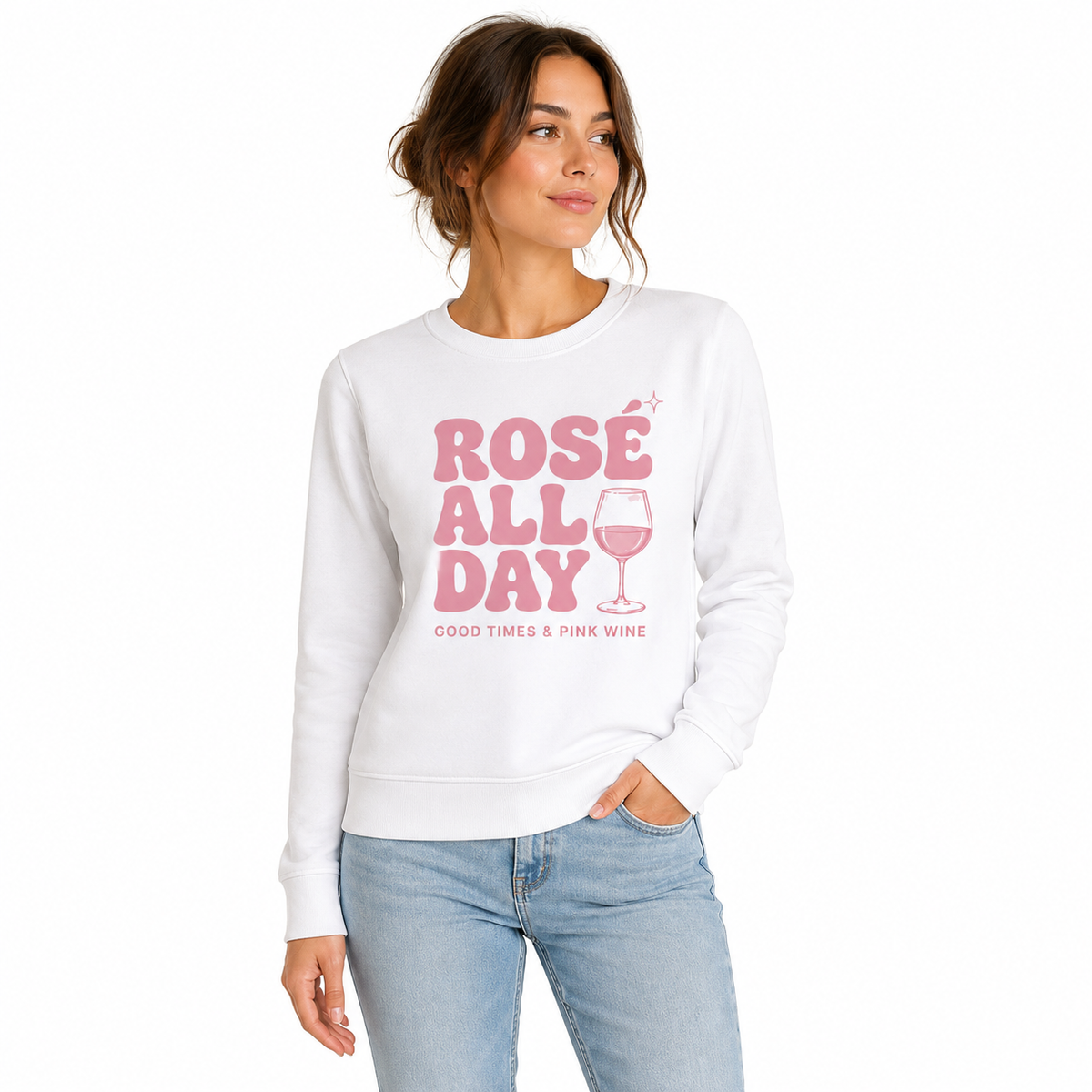 Sweat Rosé All Day Good Times, sweat femme imprimé en France