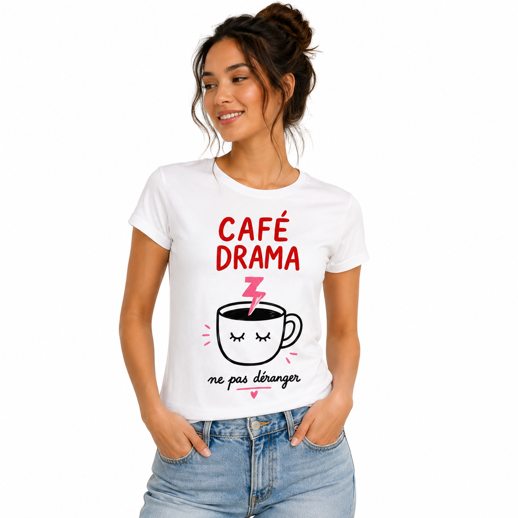 T-shirt Café Drama : tasse de café et slogan Café Drama