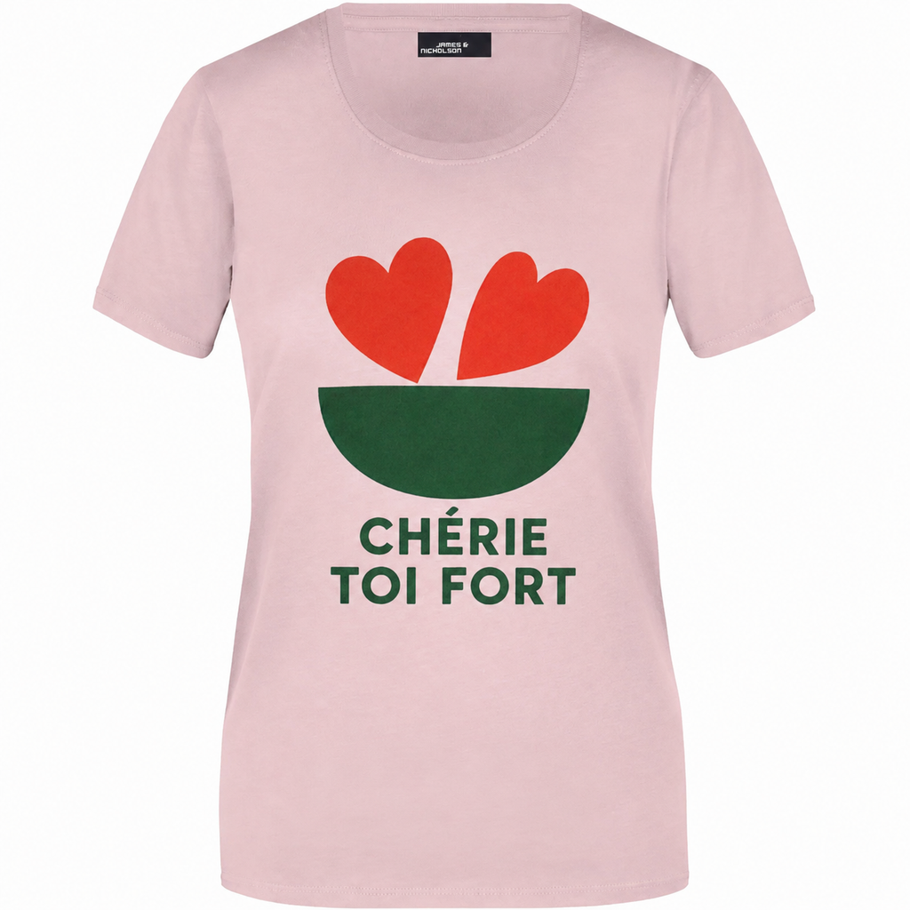 T-shirt femme Chérie Toi Fort, coton rose imprimé en France — autre vue