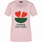 T-shirt femme Chérie Toi Fort, coton rose imprimé en France — autre vue