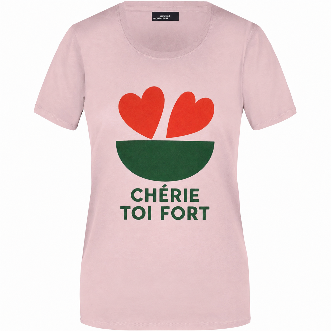 T-shirt femme Chérie Toi Fort, coton rose imprimé en France — autre vue