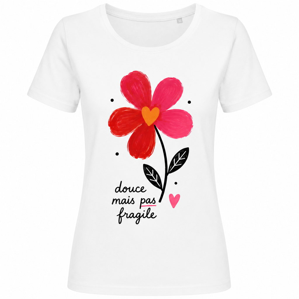 T-shirt Douce mais pas Fragile : détail du slogan