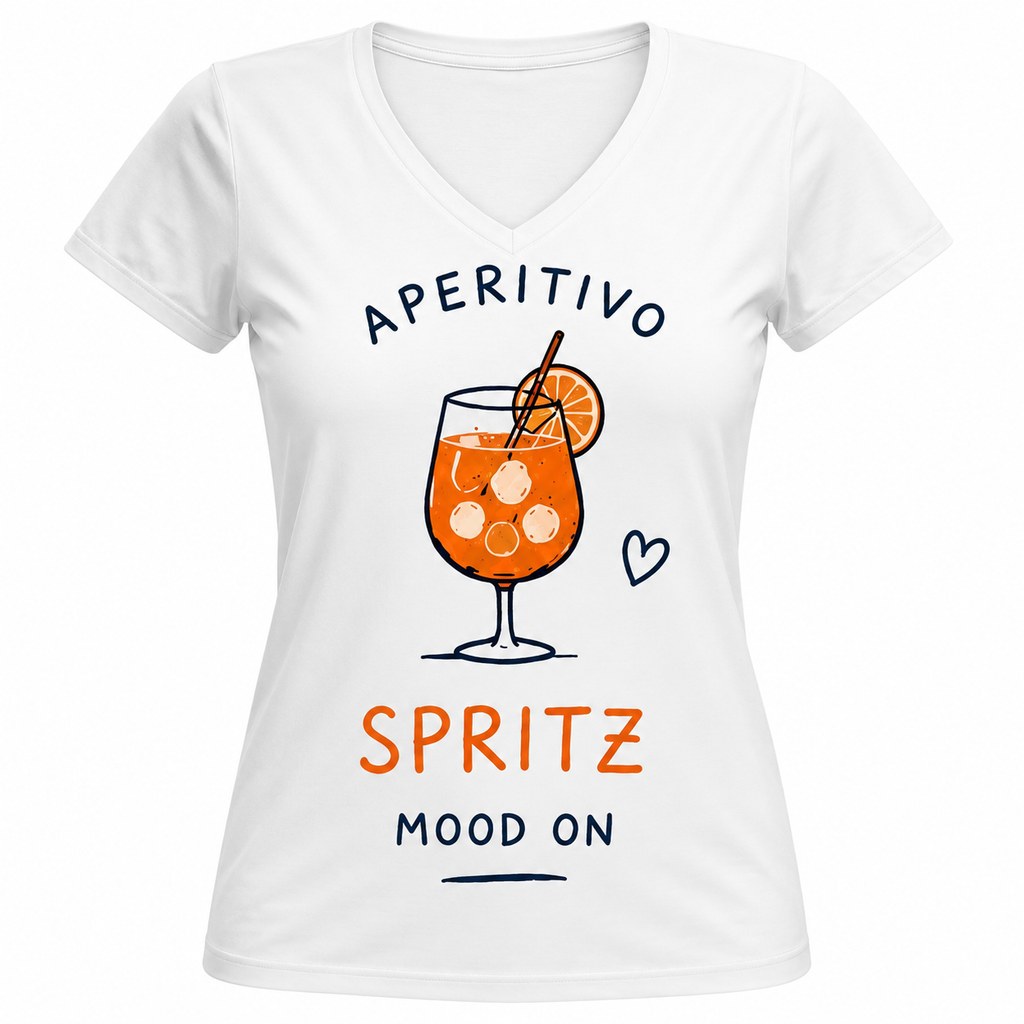 T-shirt femme Aperitivo Spritz : détail du verre de spritz orange