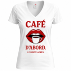 T-shirt femme Café d'Abord : détail du motif café humoristique