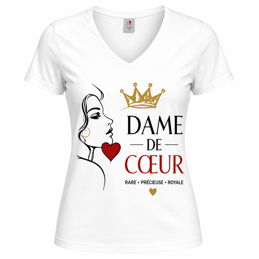 T-shirt femme Dame de Cœur : détail du motif dame de cœur royale