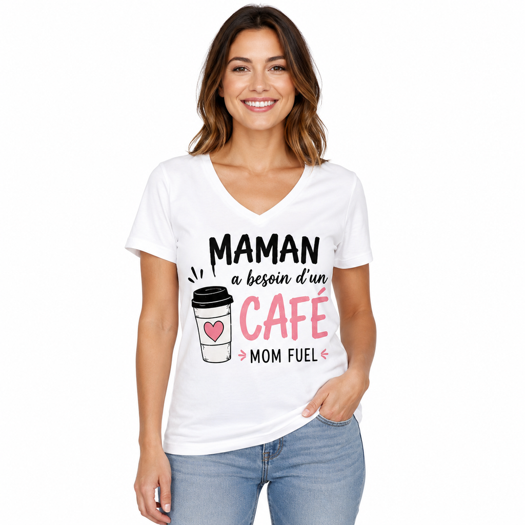 T-shirt femme Maman a Besoin d'un Café : tasse de café et slogan, cadeau maman