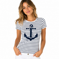 T-shirt femme Marinière Ancre : rayures marinière et ancre marine, esprit marin