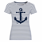 T-shirt femme Marinière Ancre : détail de l'ancre et des rayures marines