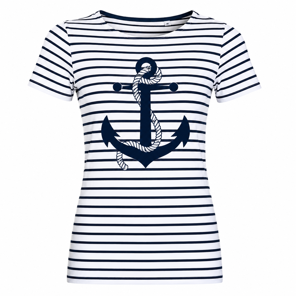 T-shirt femme Marinière Ancre : détail de l'ancre et des rayures marines